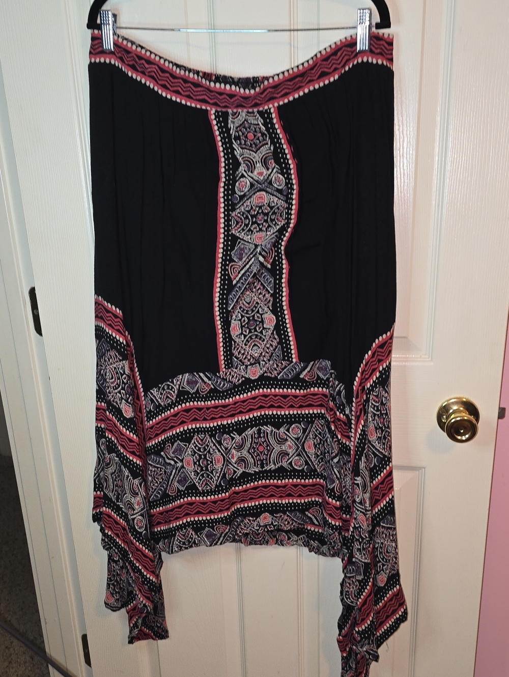 Monroe & Main Black Strapless Maxi with Pink Paisley Accents